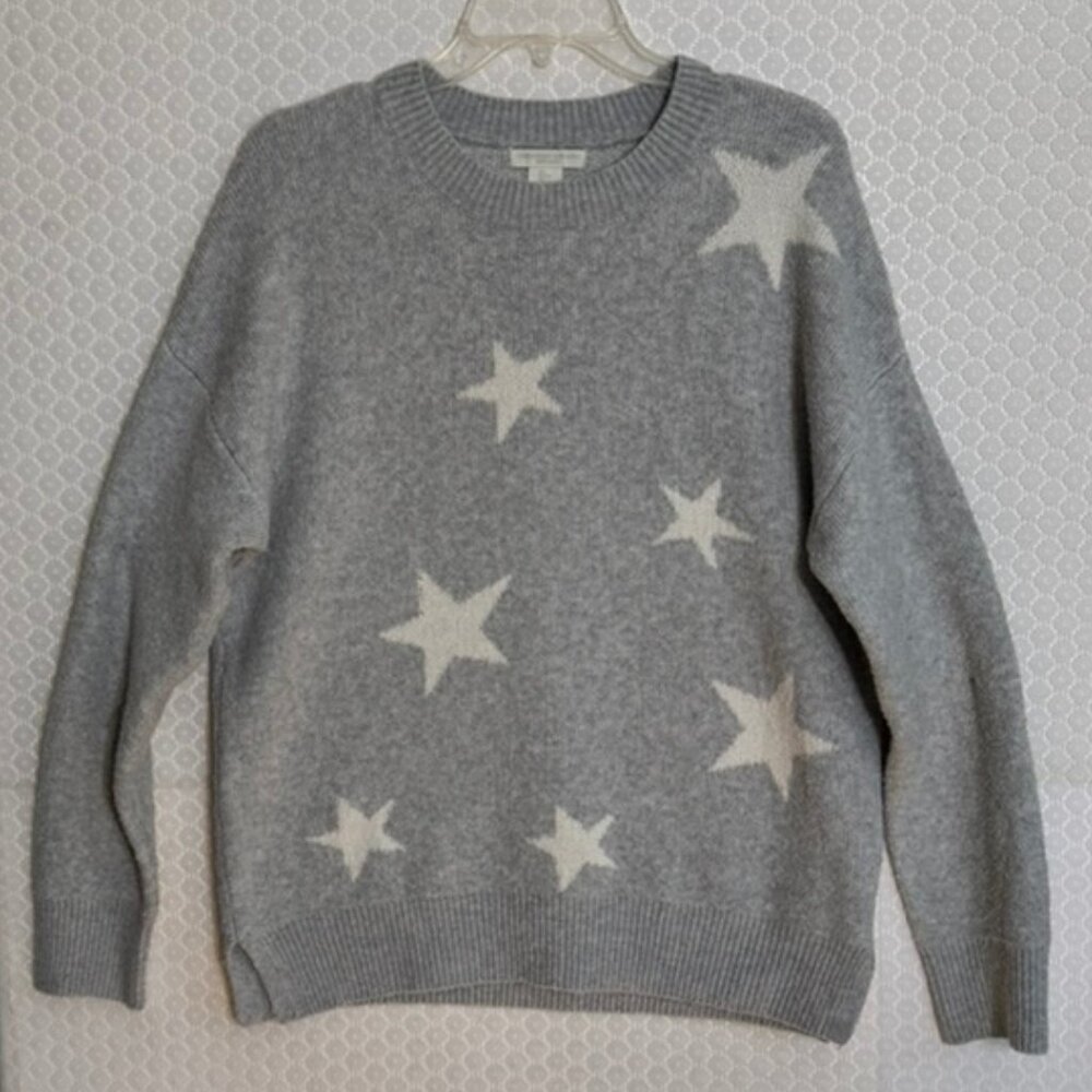 Christian Siriano New York Oversized Crew Neck Sweater- Gray w/ White Stars Sz L